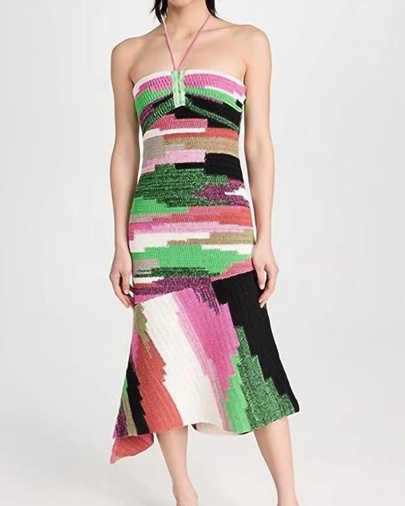 Front of a model wearing a size L Nova Dress in Sedona/Green Multi in Sedona/Green Multi by A.L.C.. | dia_product_style_image_id:335161
